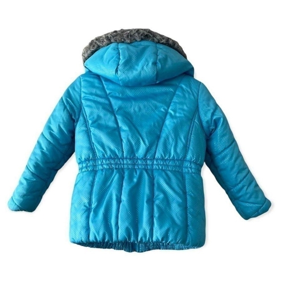 Girl’s Jacket Rothschild Hooded Puffer Jacket Blue Silver Dot Zip Front Coat - Picture 3 of 7